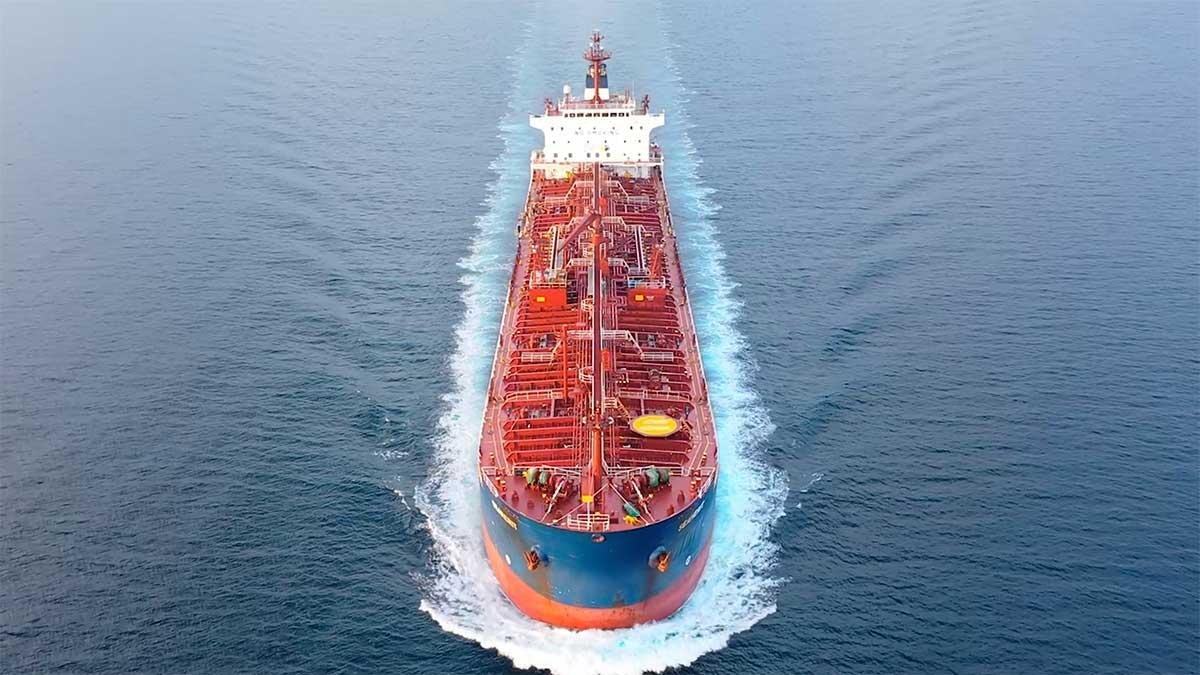 Commercial cargo vessel operating in international waters near the Gulf of Oman amid maritime security concerns